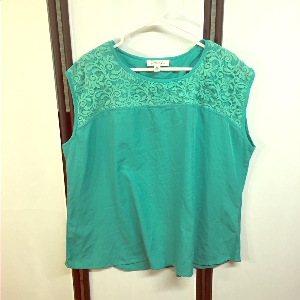 Jennifer & Grace Teal SZ 2X Lace Overlay Tank Top